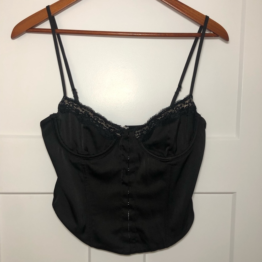White Fox Bustier Top Size Small Black Corset Lingerie Sexy Regencycore Witchy